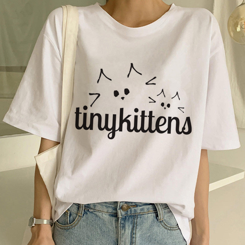 Personalized Funny Cat Print Unisex Short-sleeved T-shirt Ins Tide