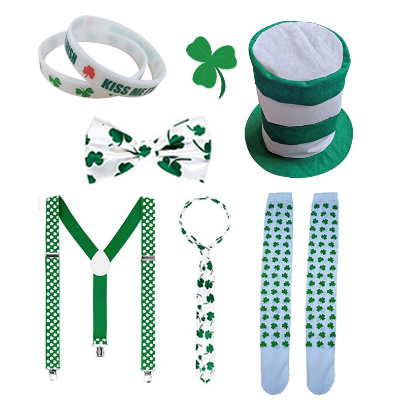 Clover Bracelet Strap White And Green Striped Hat Stockings Irish Suit