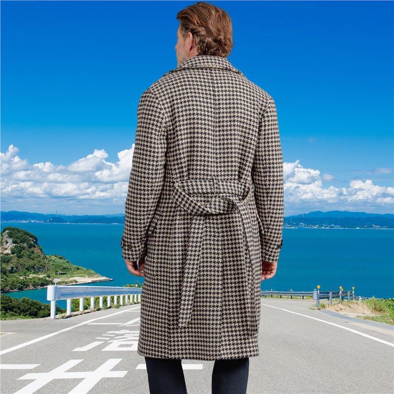 Men's Mid-length Woolen Coat Houndstooth Quilted