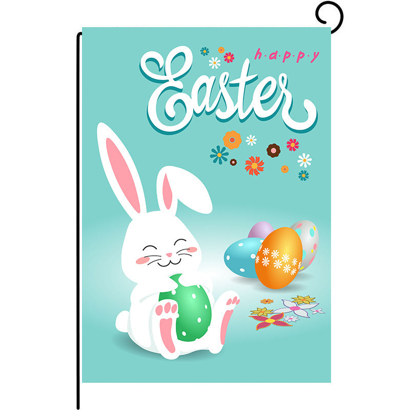 Easter Garden Flag Happy Bunny Egg Flag Double Sided Linen Courtyard Garden Flag