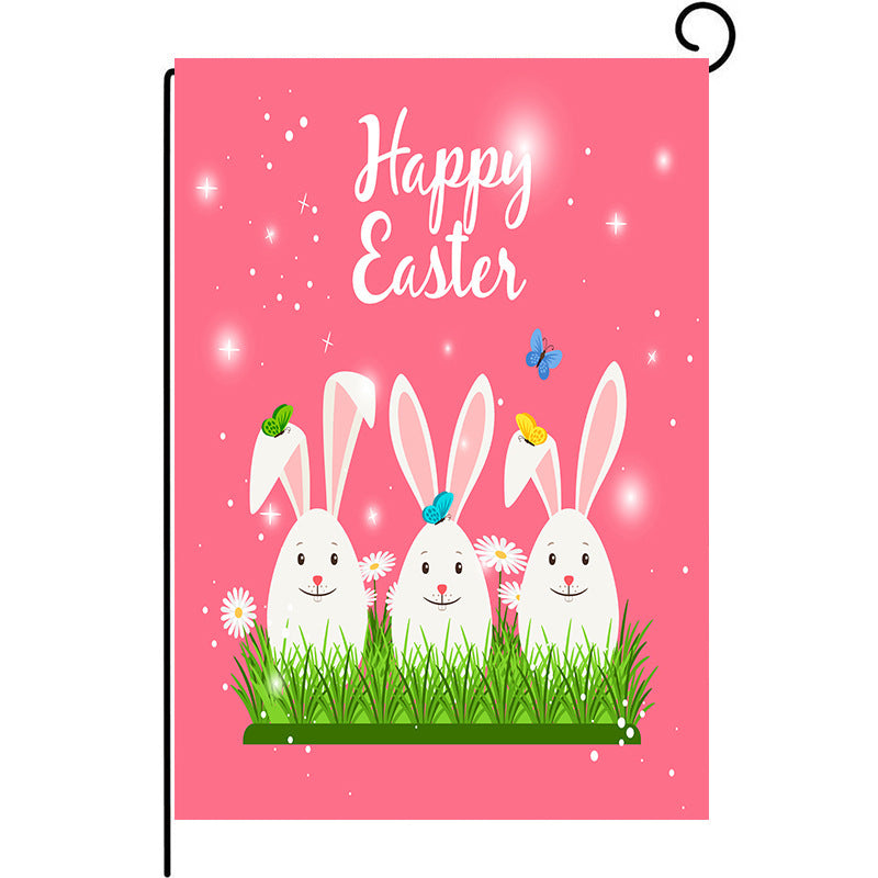 Easter Garden Flag Happy Bunny Egg Flag Double Sided Linen Courtyard Garden Flag