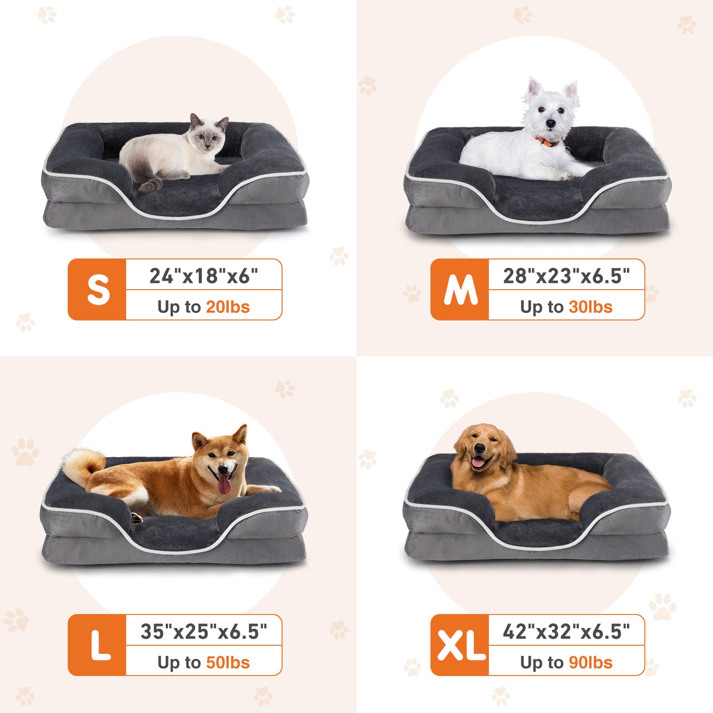 Memory Foam Pet Bed For Small Dogs & Cats With Washable Removable Cover Non-Slip Base Waterproof Liner