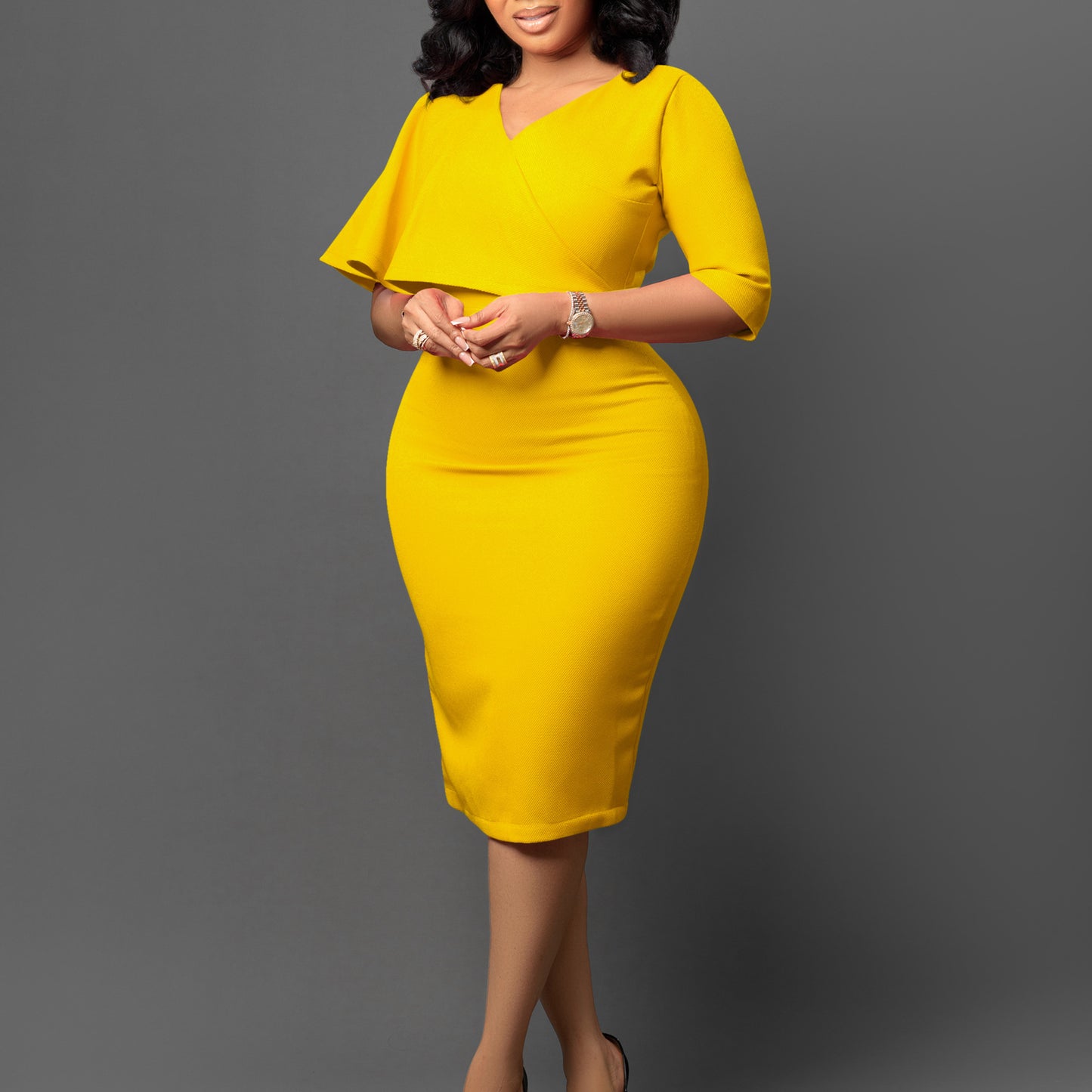 Solid Color Sheath Career Pencil Skirt Dress