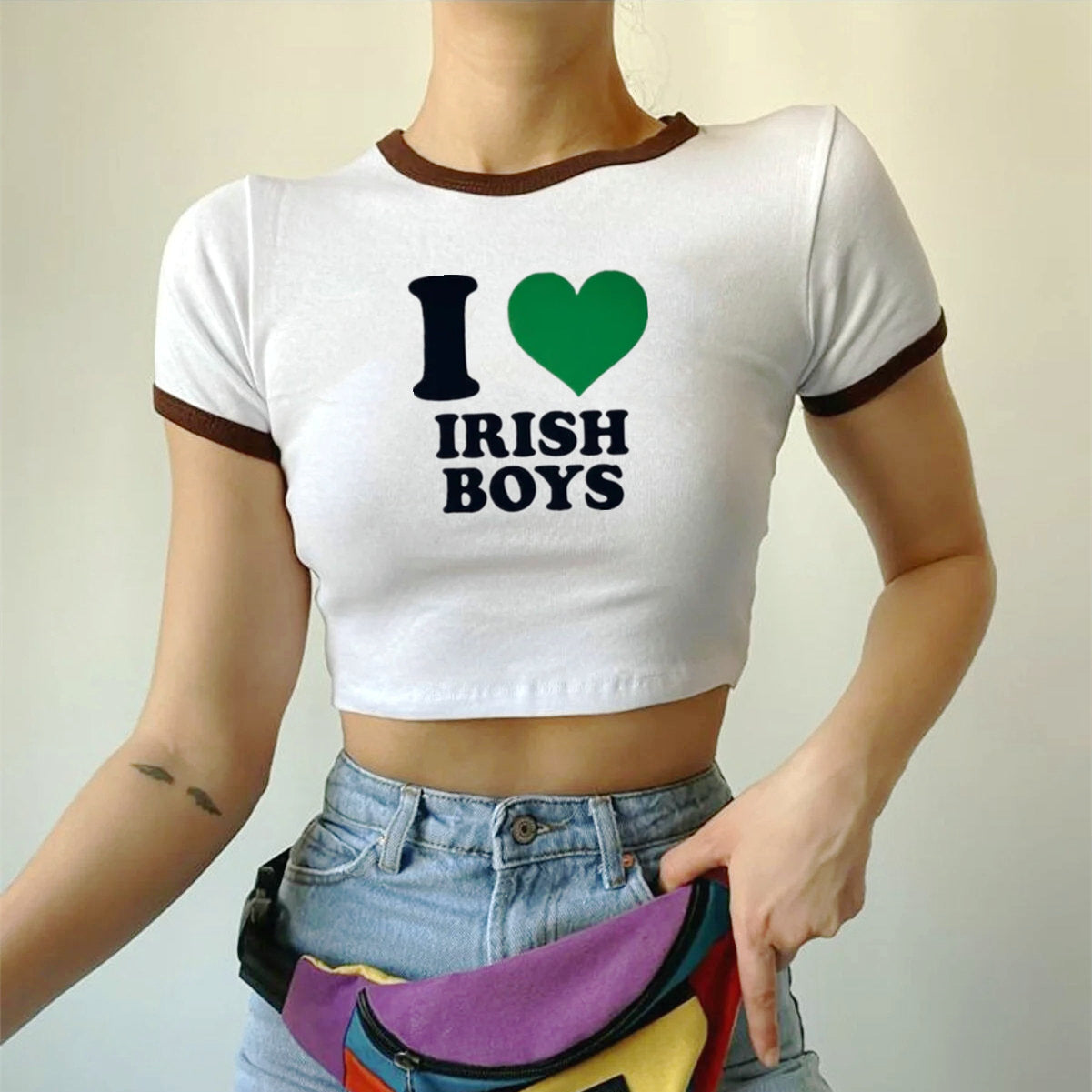 Street Style Hipster I Love IRISH BOYS Short Slim-fit Short-sleeved T-shirt