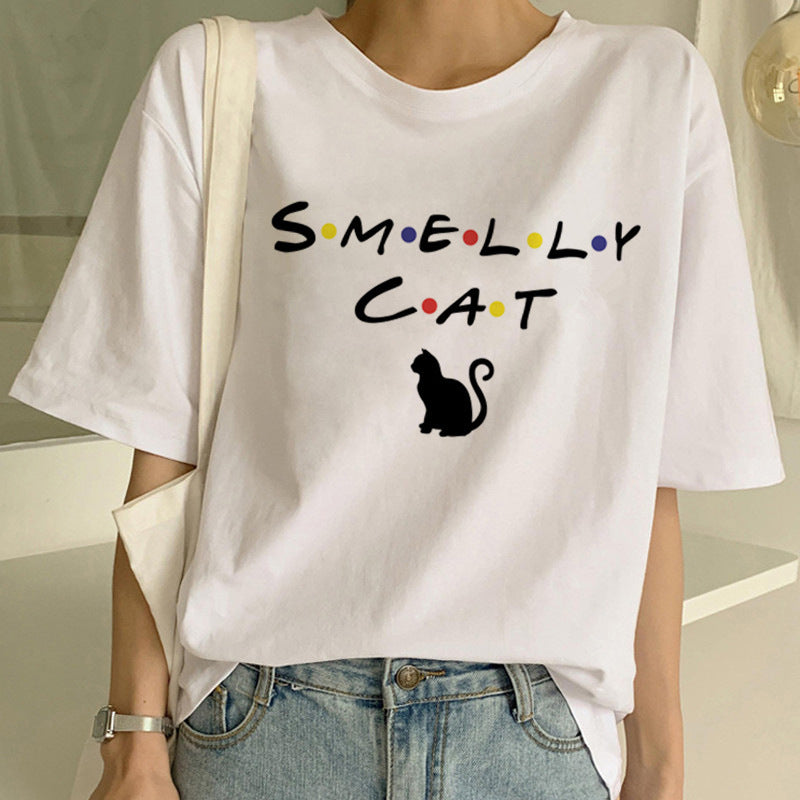 Personalized Funny Cat Print Unisex Short-sleeved T-shirt Ins Tide