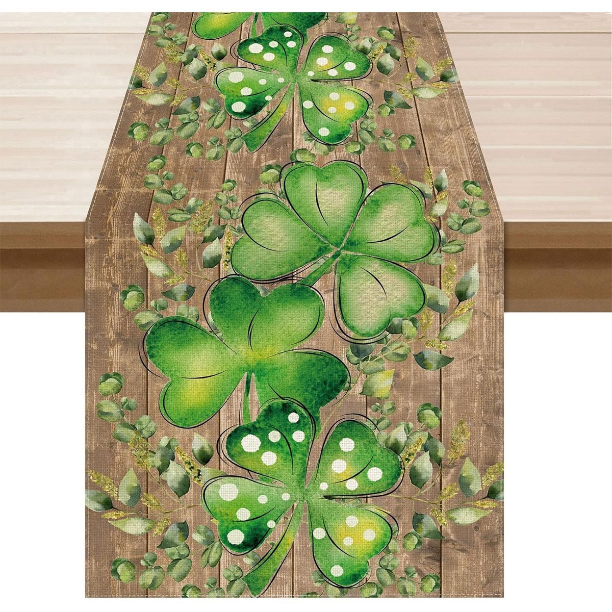 St Patrick Table Runner Lucky Four-Leaf Clover Printed Tablecloth