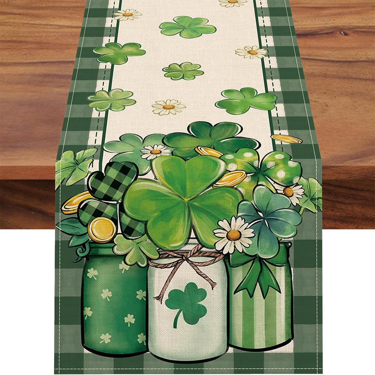 St Patrick Table Runner Lucky Four-Leaf Clover Printed Tablecloth