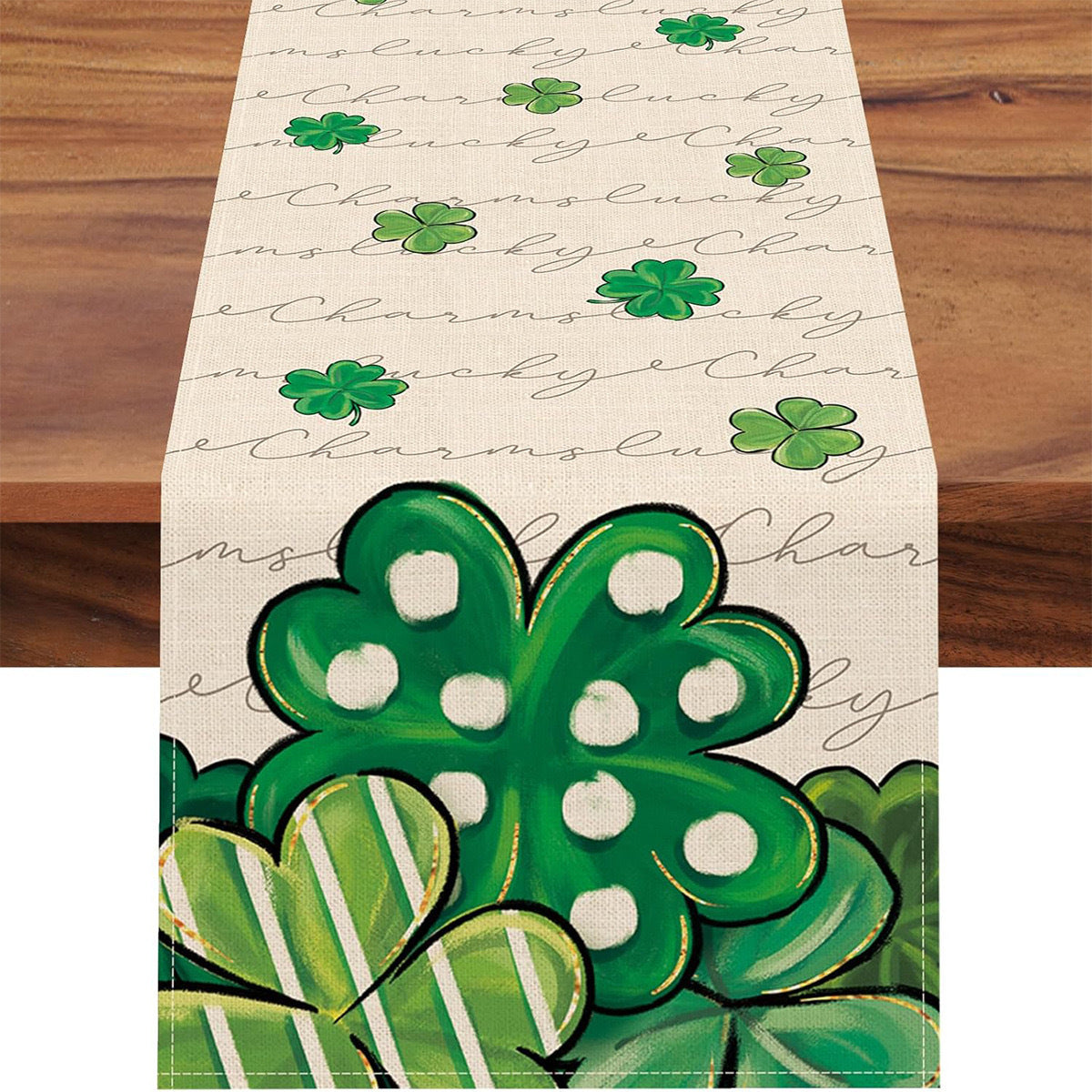 St Patrick Table Runner Lucky Four-Leaf Clover Printed Tablecloth