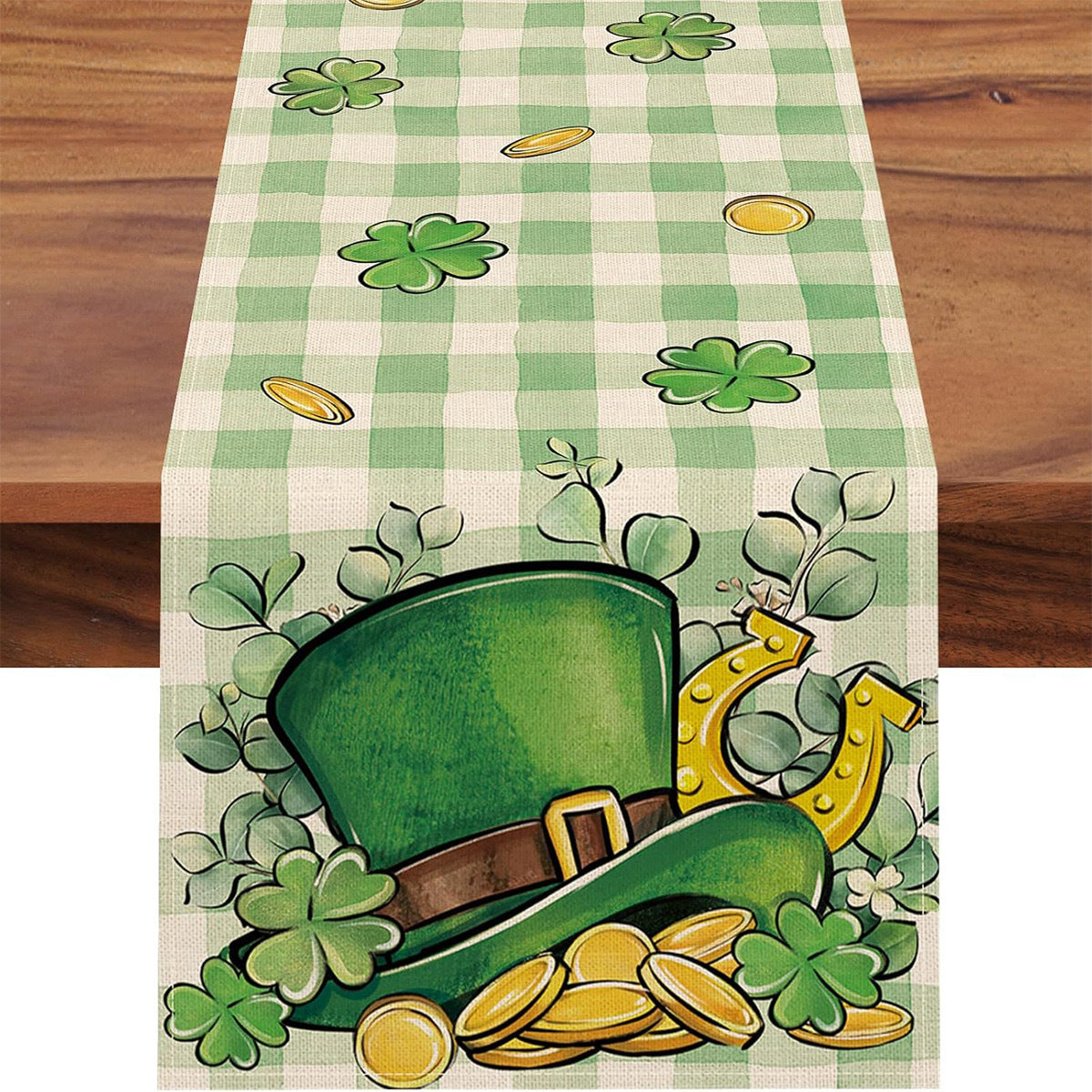 St Patrick Table Runner Lucky Four-Leaf Clover Printed Tablecloth