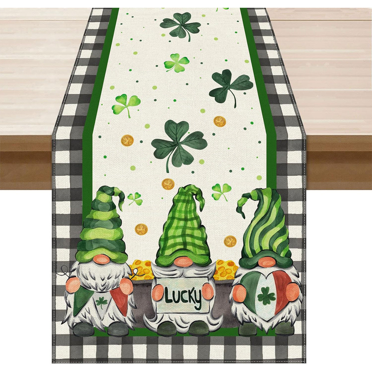 St Patrick Table Runner Lucky Four-Leaf Clover Printed Tablecloth