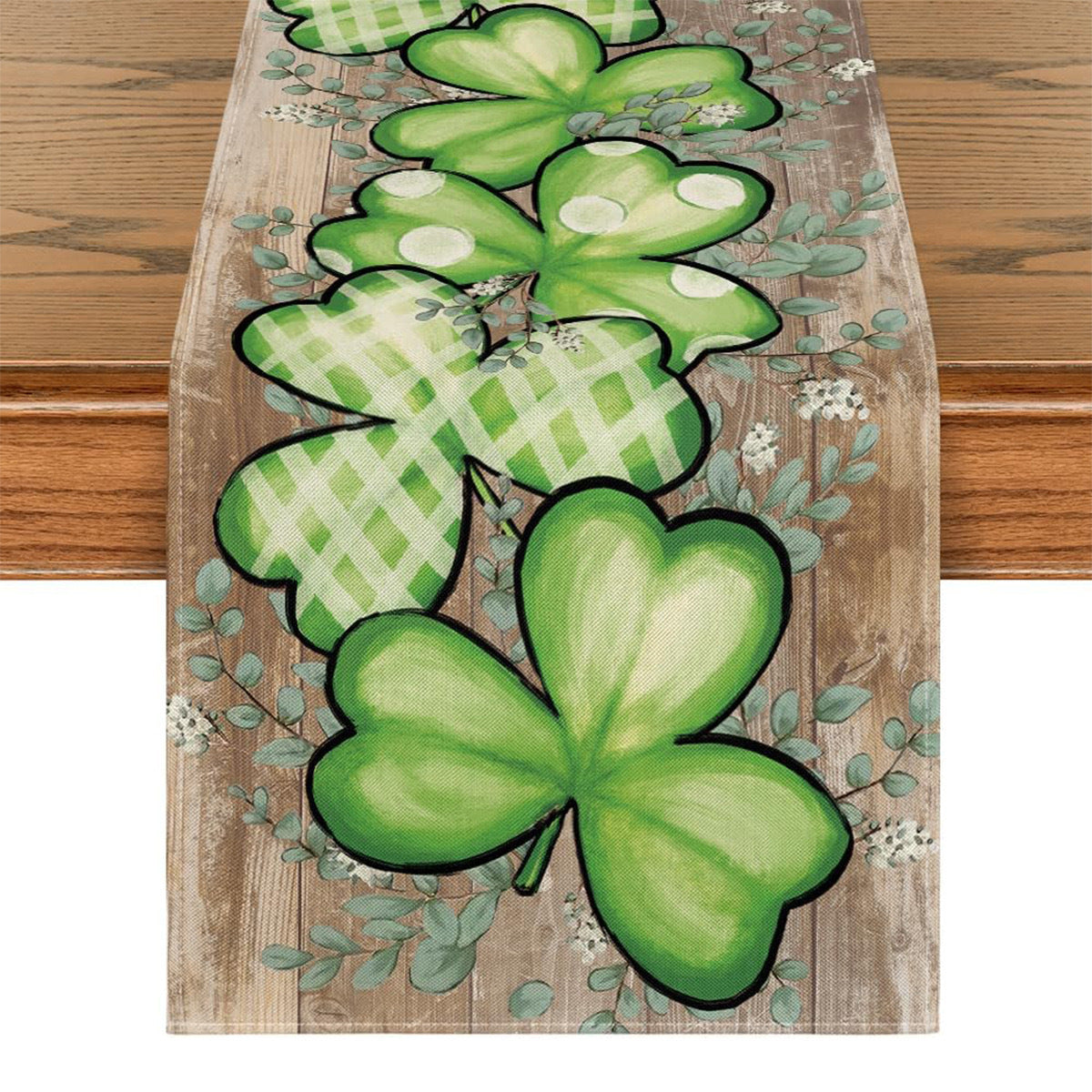 St Patrick Table Runner Lucky Four-Leaf Clover Printed Tablecloth