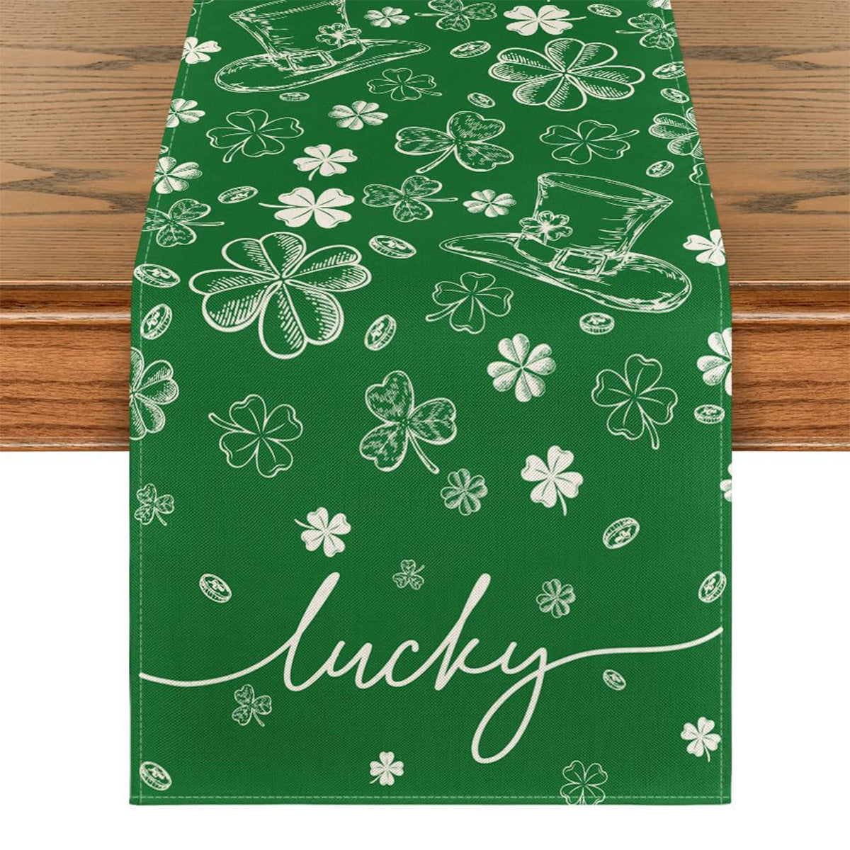 St Patrick Table Runner Lucky Four-Leaf Clover Printed Tablecloth