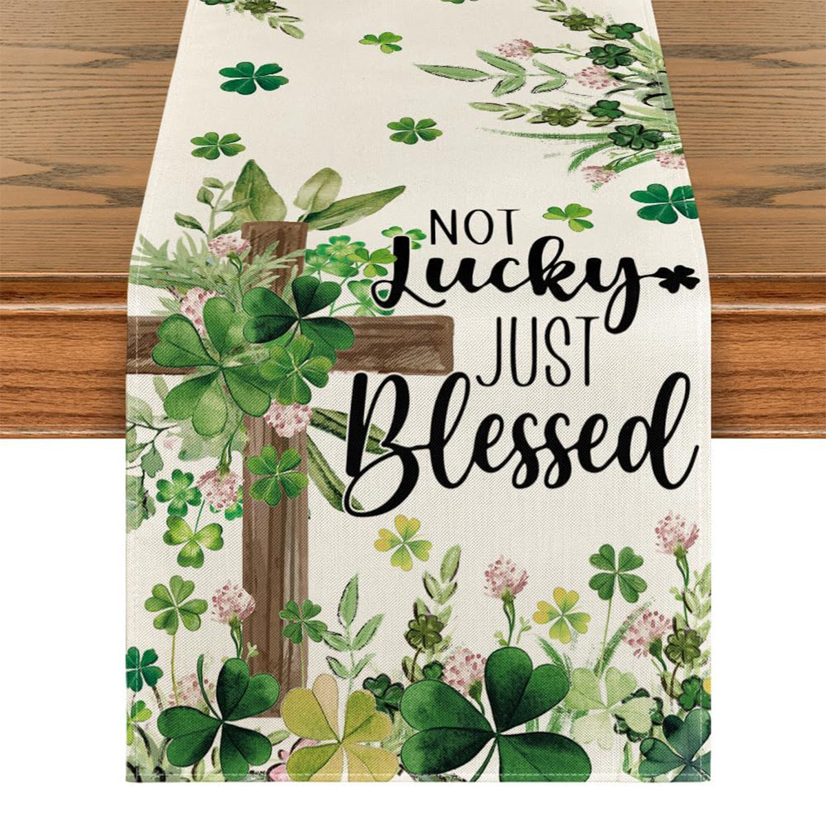 St Patrick Table Runner Lucky Four-Leaf Clover Printed Tablecloth