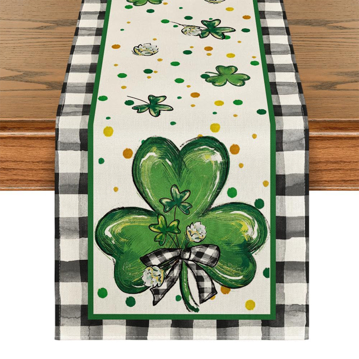 St Patrick Table Runner Lucky Four-Leaf Clover Printed Tablecloth