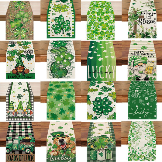 St Patrick Table Runner Lucky Four-Leaf Clover Printed Tablecloth