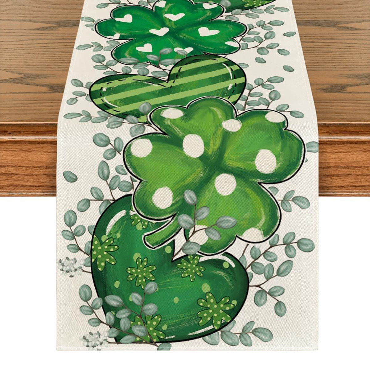 St Patrick Table Runner Lucky Four-Leaf Clover Printed Tablecloth