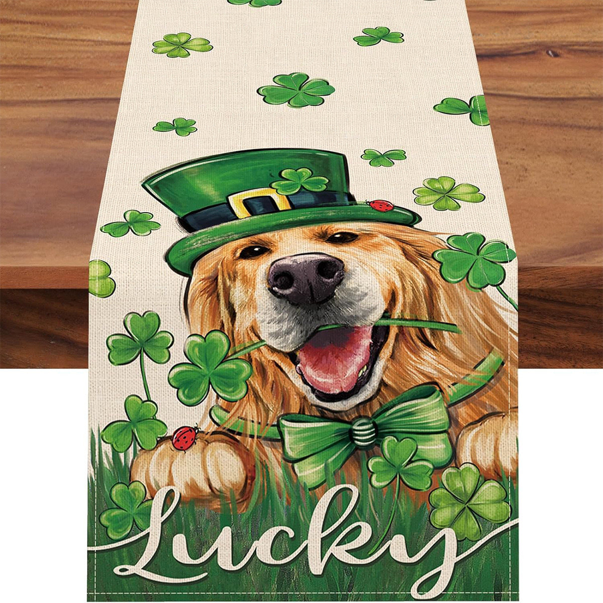 St Patrick Table Runner Lucky Four-Leaf Clover Printed Tablecloth