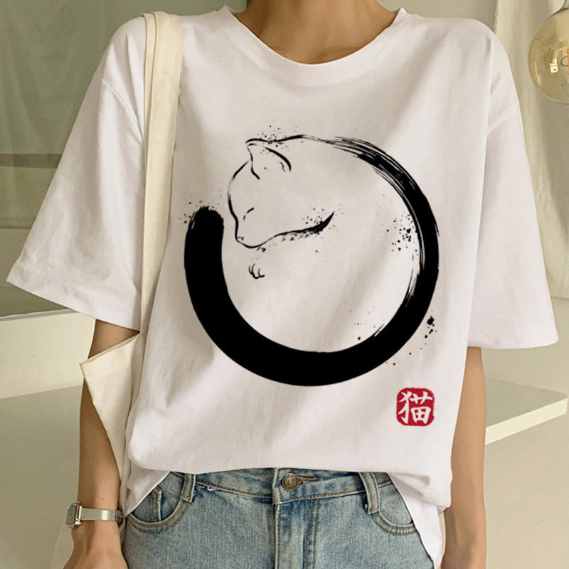 Personalized Funny Cat Print Unisex Short-sleeved T-shirt Ins Tide