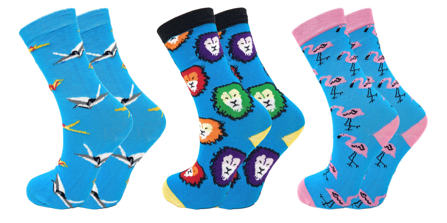 3 Pairs Colorful Fun Crazy Crew Dress Socks for Men and Women Cotton Blend