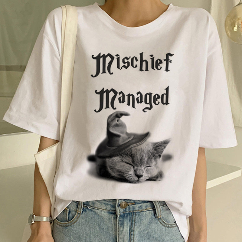 Personalized Funny Cat Print Unisex Short-sleeved T-shirt Ins Tide