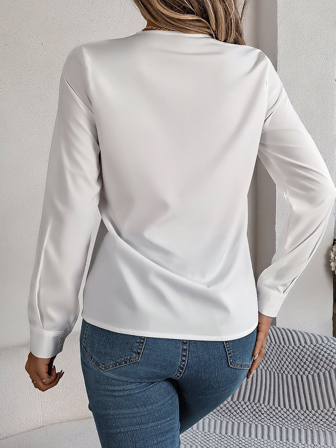 Fashion V-Neck Long Sleeve Shirt Elegant Commuter Solid Blouse Office Women's Clothing